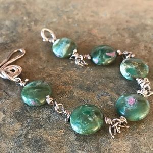Artisan sterling silver and green jade bracelet